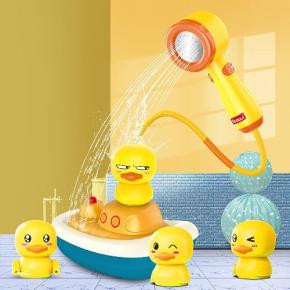 8366-34A Electric Yellow Duck Floating Boat with Shower Head Bathtub Toy