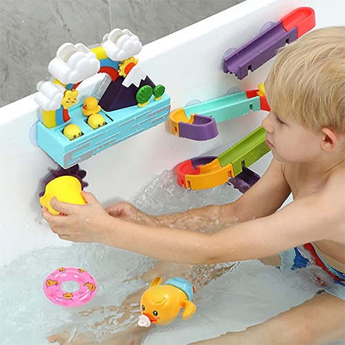 34pcs Bathroom Water Game Toys, Bathroom DIY Track Ball Slide Fun